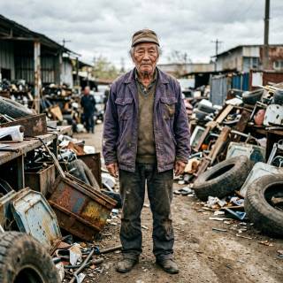 Old man at scrap station
